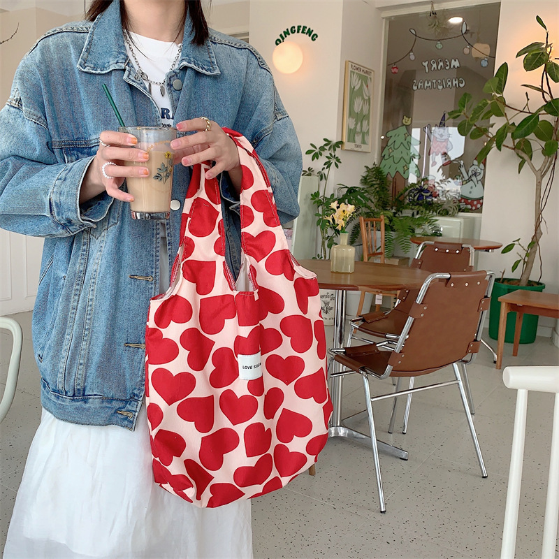 3394 corduroy heart-shaped vest bag, Korean-style student hand-held shoulder bag, canvas bag under the armpits, hand-carried shopping bag details Picture