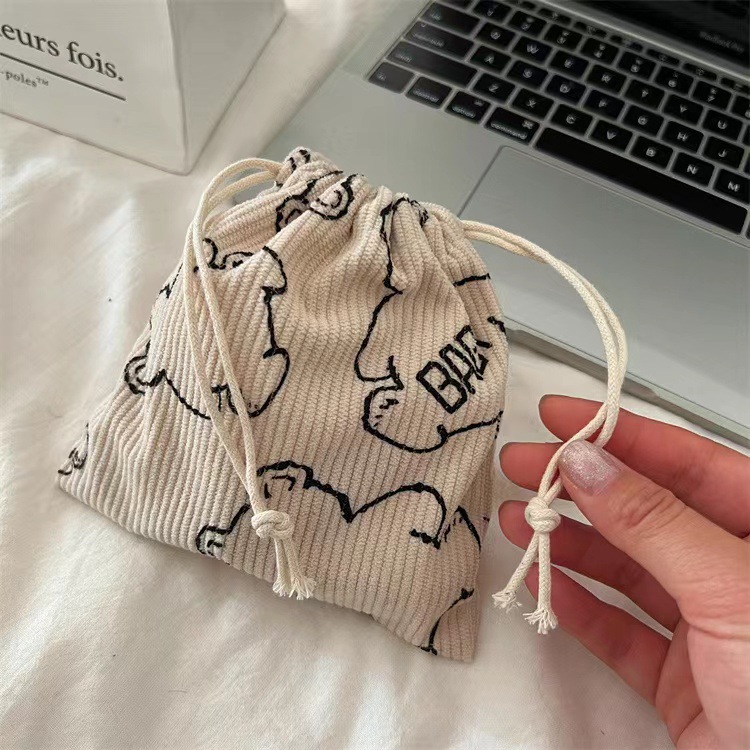 3261 Corduroy baby Bear Storage Bag, Cosmetics and Sundries Organizing bag, small drawstring drawstring pocket Specification drawing