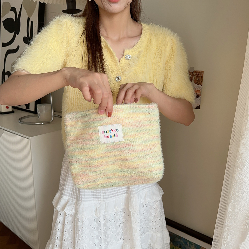 310261 ins Style Autumn and Winter plush Rainbow Makeup Bag, Large Capacity Toiletries and Travel Cosmetics Storage Bag for women details Picture