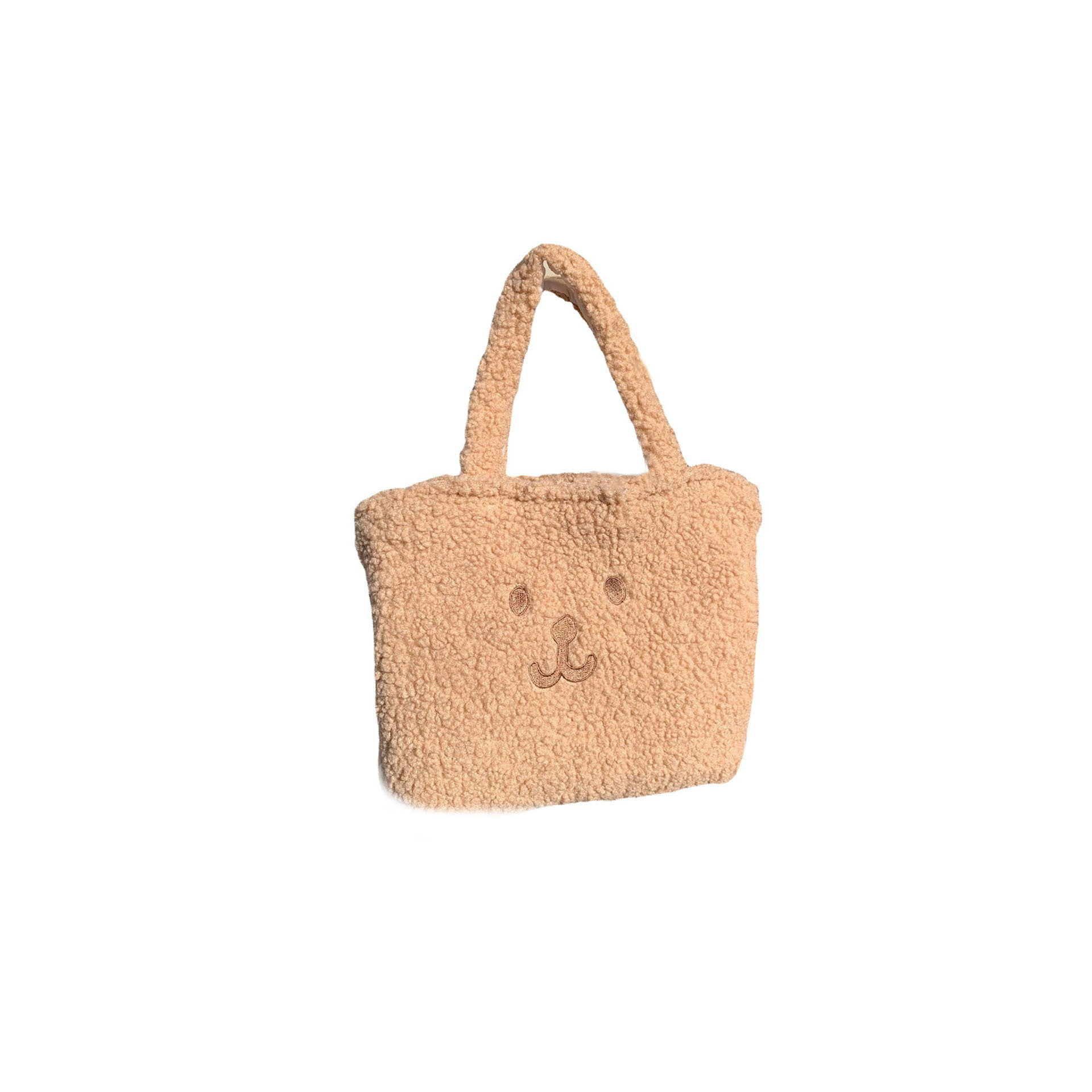 210212 Cute plush bear handbag, Korean Instagram college student girl's heart embroidery, double-sided bag, crossbody Item Picture