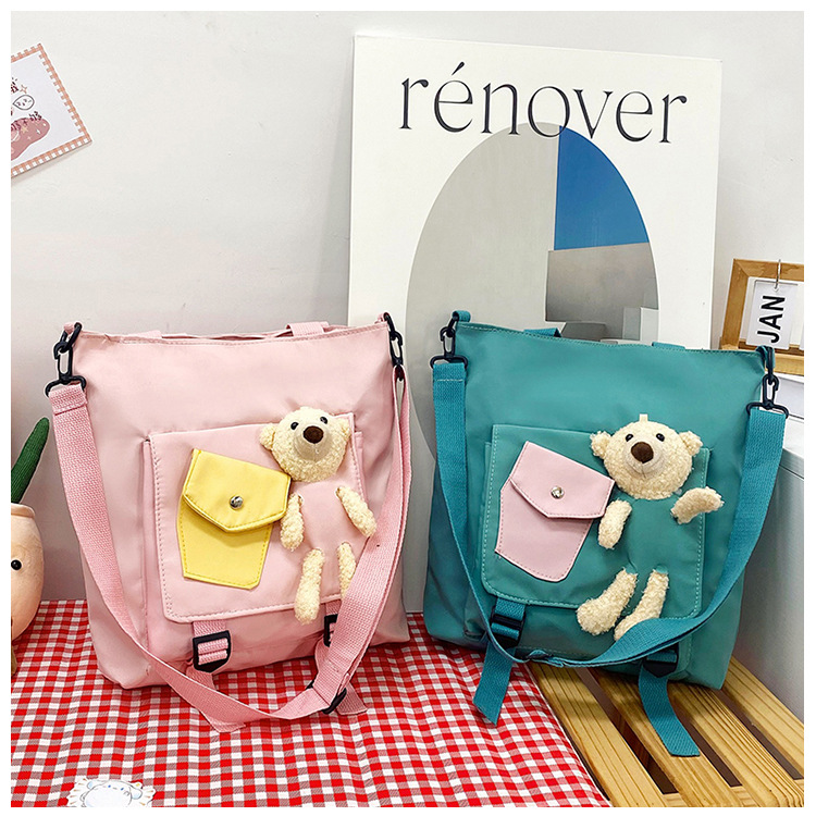 Large-capacity cute tote bag for women, new best-selling bear doll single-shoulder bag, fresh and cute student tutorial bag, cross-border details Picture