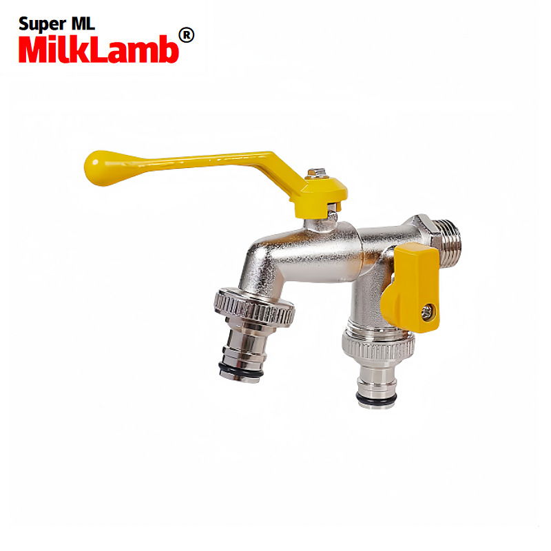 Cross-border exclusive gardening double-outlet zinc alloy faucet, one inlet and two outlets, double pacifier, aluminum handle faucet [Yellow] full figure