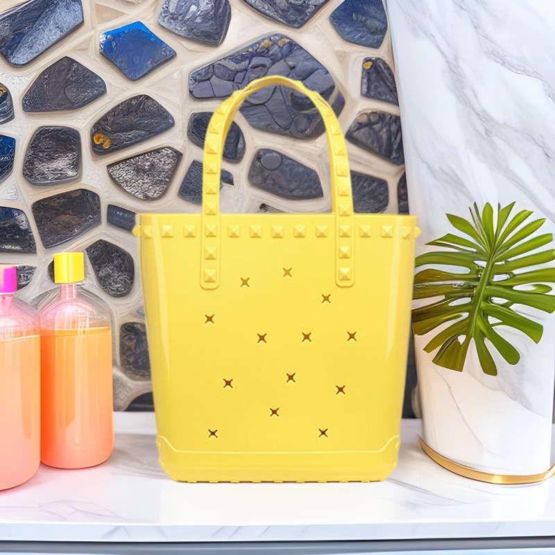 2025 New PVC cross-border jelly bag, niche women's bag, fashionable hollowed-out vegetable basket, diy hand-held beach bag details Picture