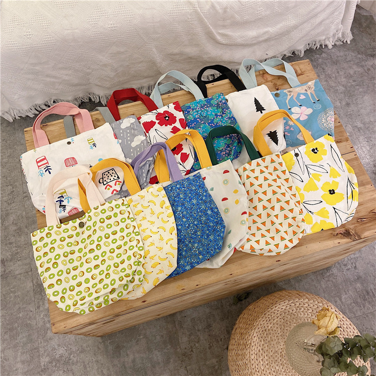 0692 Artistic New Floral Print Handbag Mini Canvas Bag Casual Ladies' hand-held Bag Manufacturer wholesale Specification drawing