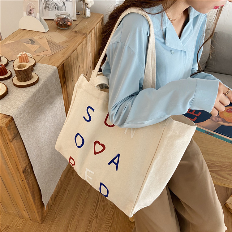 03295 Casual canvas bag, cute girl Japanese style bag, Harajuku chic student large capacity single-shoulder bag Specification drawing
