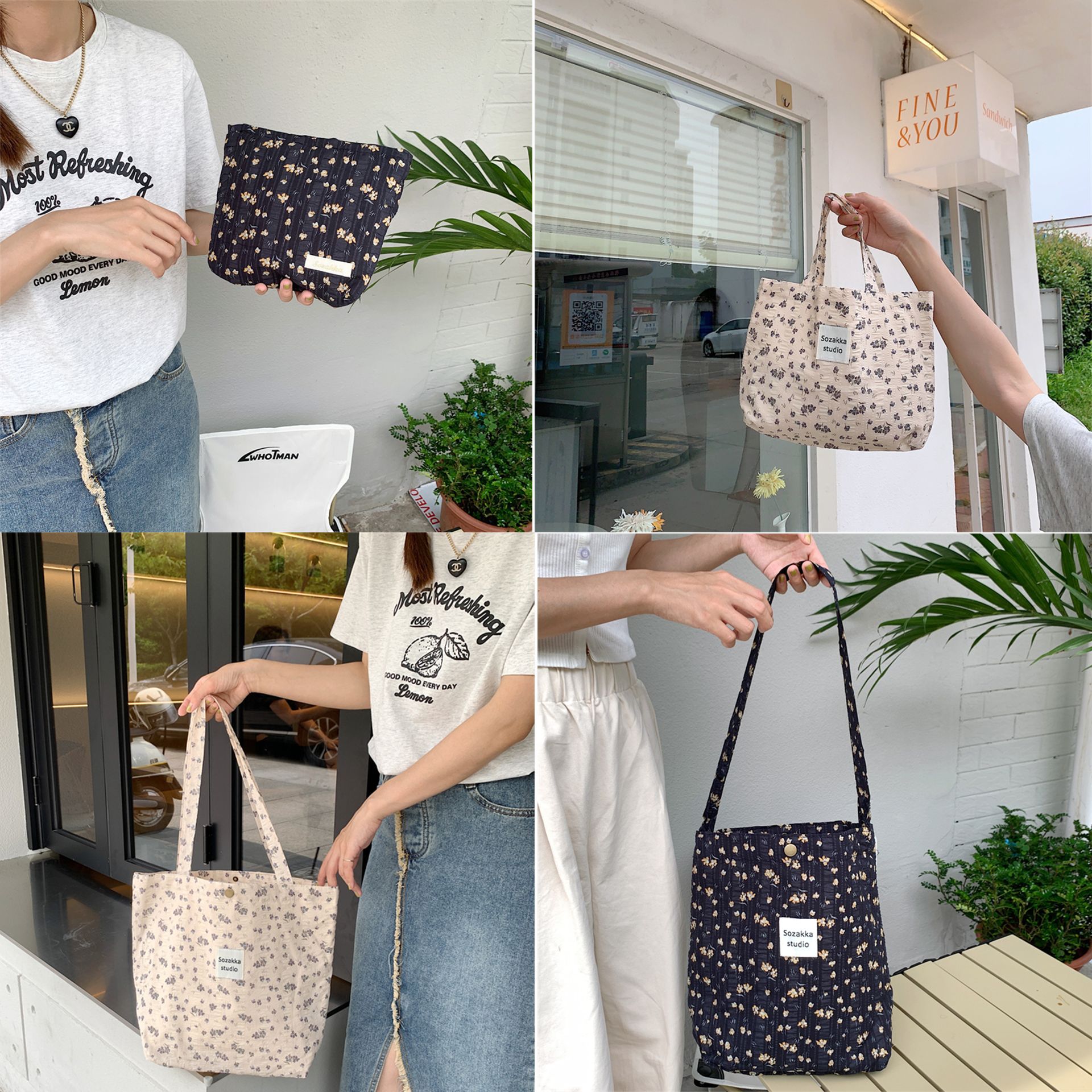 36251 Vintage floral canvas cosmetic bag, large-capacity handbag, women's single-shoulder crossbody bag, tote bag, underarm bag full figure