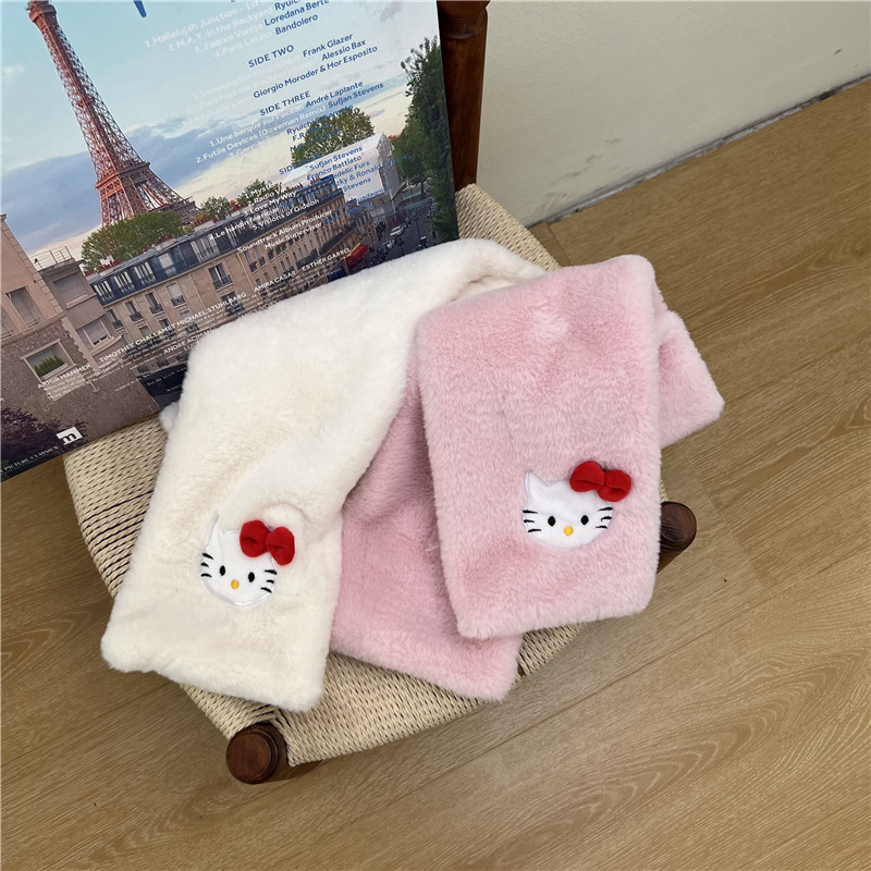Korean cute cartoon bow cat plush scarf for women, new Instagram thickened student cold-proof rabbit fur scarf Item Picture