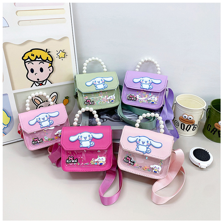 2024 New children's single-shoulder bag: Cute little princess, cartoon Cinnamon Dog, Korean version, niche pearl hand-held crossbody bag full figure