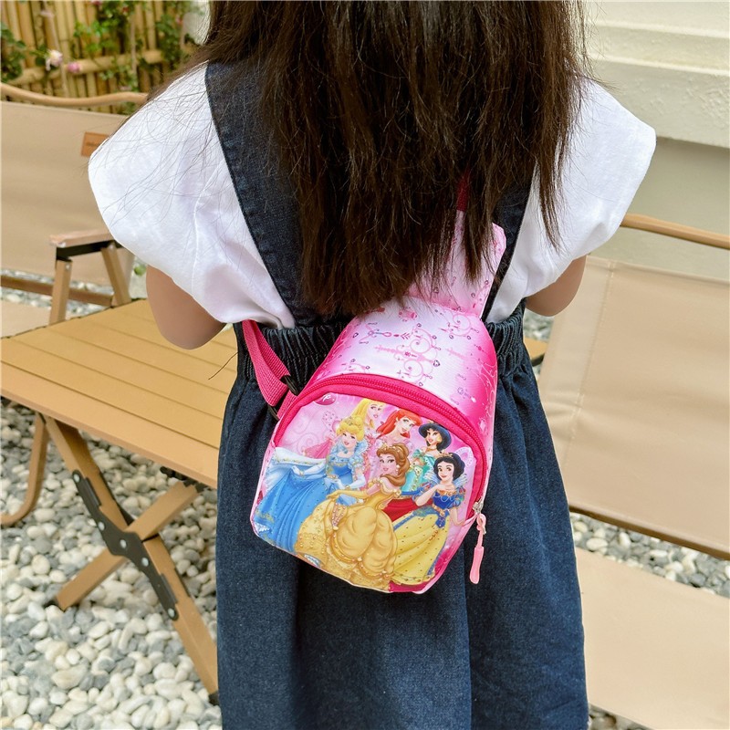 Fashionable cartoon children's bag, kindergarten kids hanging diagonally, Seven Princess small backpack, casual coin purse for boys and girls details Picture