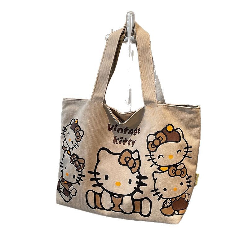 Cartoon canvas single-shoulder bag, women's large-capacity commuter tote bag, Spring/Summer 2025, cute cat tote bag, cross-border Item Picture