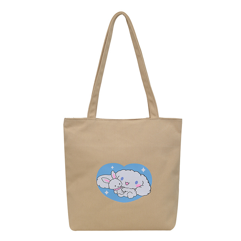 New Japanese-style canvas bags for women, cartoon-printed single-shoulder bags, large capacity, versatile hand-held tote bags for women Item Picture