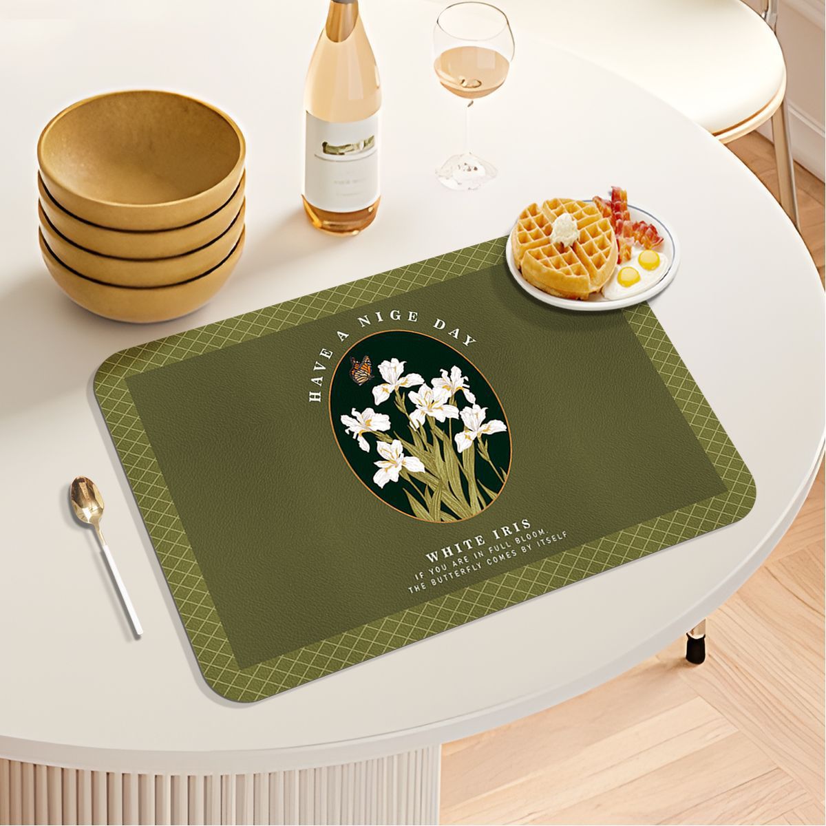 Retro European-style light luxury Western placemats, waterproof leather heat insulation pads, home restaurant and hotel placemats, photography prop pads Specification drawing