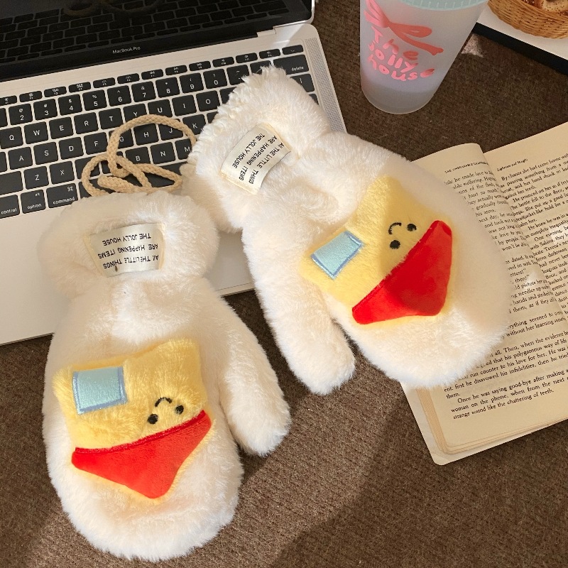 Original works are copyrighted! Cartoon House winter Warm gloves, student cycling warm fleece thickened plush gloves Item Picture