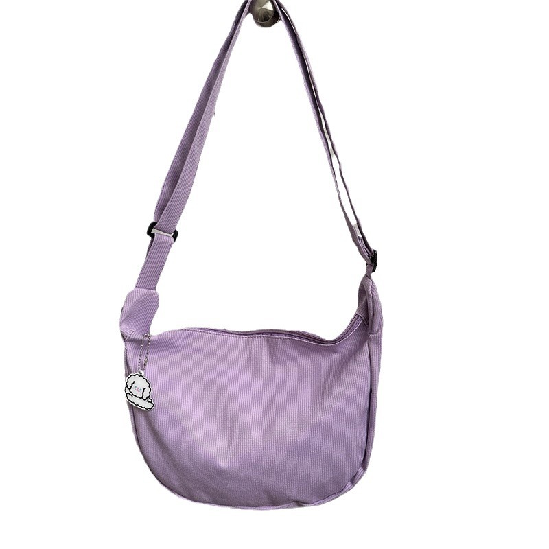 New Japanese-style Harajuku minimalist crossbody bag, Korean-style versatile student waffle check single-shoulder bag, artistic solid-color dumpling bag Item Picture