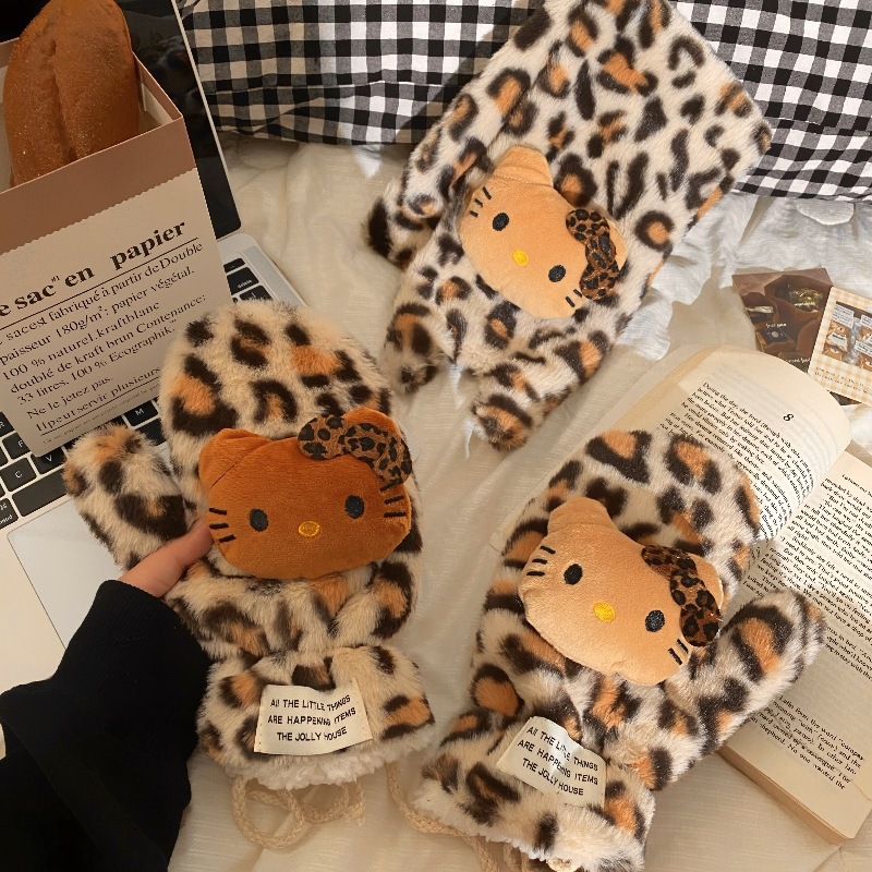 2024 New leopard-print cat neck scarf for women's winter student cycling, windproof, thickened and warm neck scarf for women Specification drawing