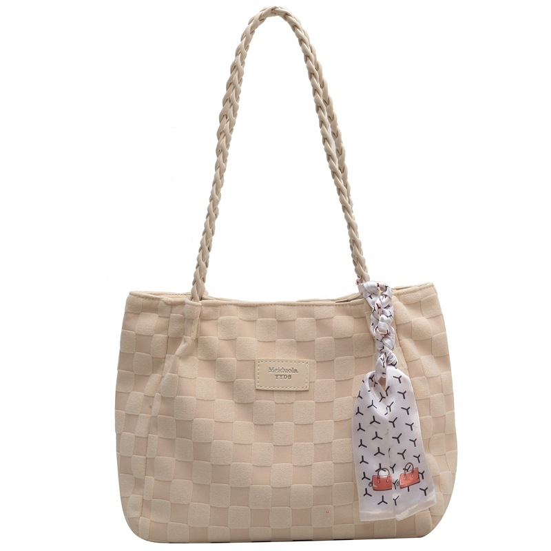 Large-capacity commuter tote bag 2023 new summer fashion large bag, women's checkered high-end and stylish single-shoulder bag Item Picture