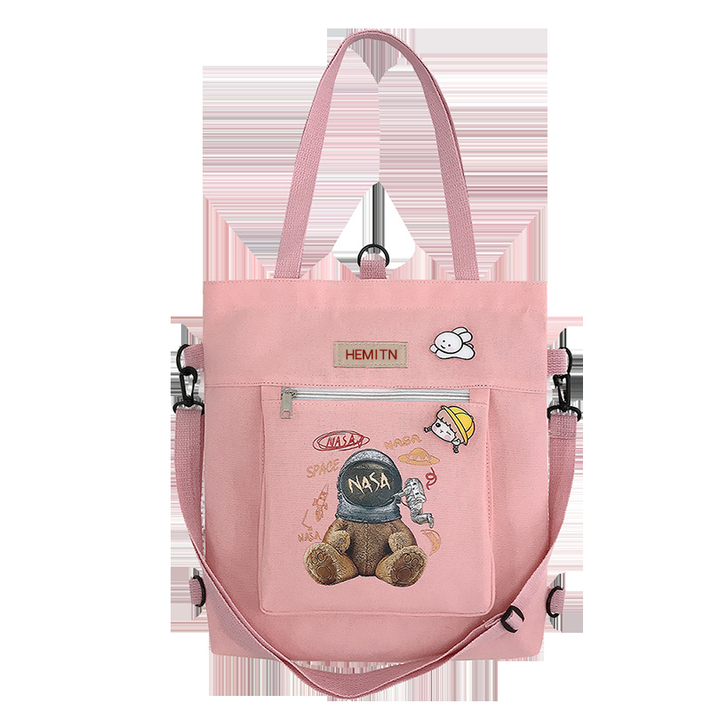 Canvas bag, single-shoulder, double-back, crossbody, multi-purpose student backpack, simple little dog, large-capacity hand-carry, college student tutorial bag Item Picture