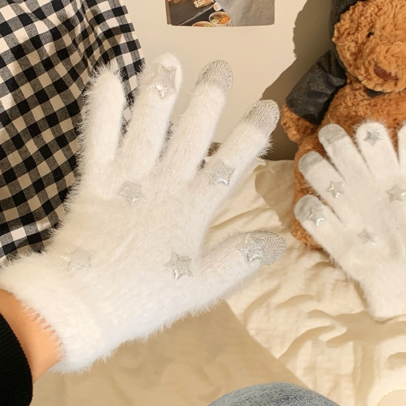 The First Snow Star gloves are winter student outdoor cycling cold-proof finger-separated gloves, five-fingered plush gloves and warm gloves Specification drawing
