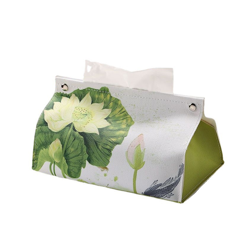 Retro new Chinese-style flower leather tissue box, living room home decoration, dining table tissue set, napkin box, tissue box Item Picture