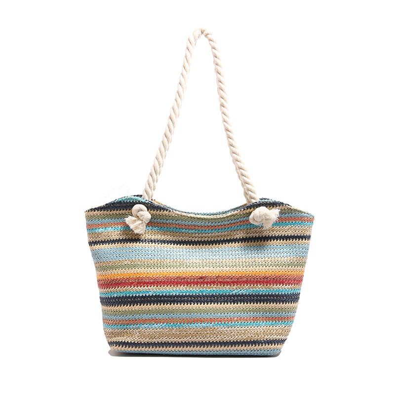 Korean version underarm tote bag for women 2025 Summer New color-blocking fashion tote bag, trendy straw woven casual single-shoulder bag Item Picture