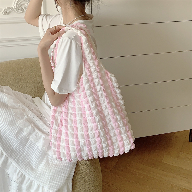 2522 Japanese and Korean Spring/Summer Bubble pleated Cloud Bag, Fresh canvas single-shoulder tote bag, Girl student Underarm bag Specification drawing