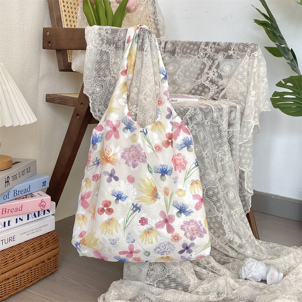 5381 Spring/Summer New mesh flower single-shoulder bag, thin fairy hand-held bag, large capacity vest bag details Picture