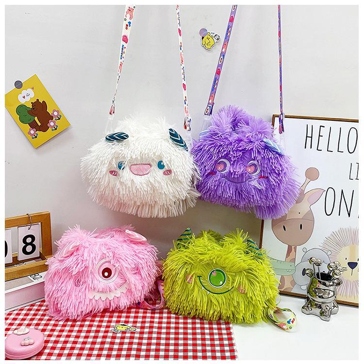 2024 New style of cute Korean plush single-shoulder crossbody bag with a girlish heart and cartoon monsters. Children's crossbody bag undefined