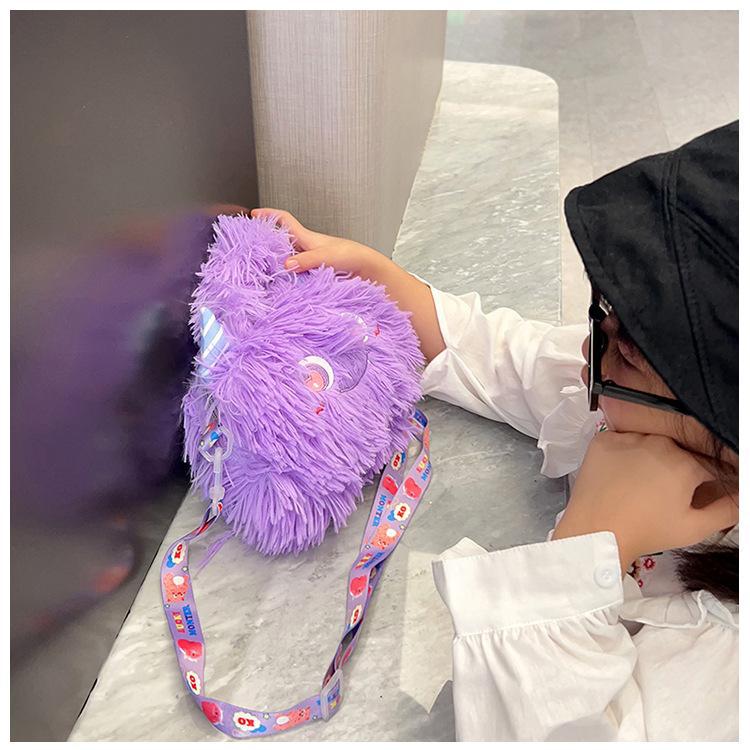 2024 New style of cute Korean plush single-shoulder crossbody bag with a girlish heart and cartoon monsters. Children's crossbody bag undefined