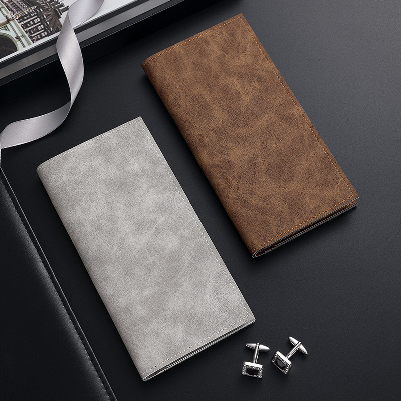 Solid color men's wallet for foreign trade, long two-fold wallet, multi-functional multi-slot folding ID card case, bank card case, PU full figure