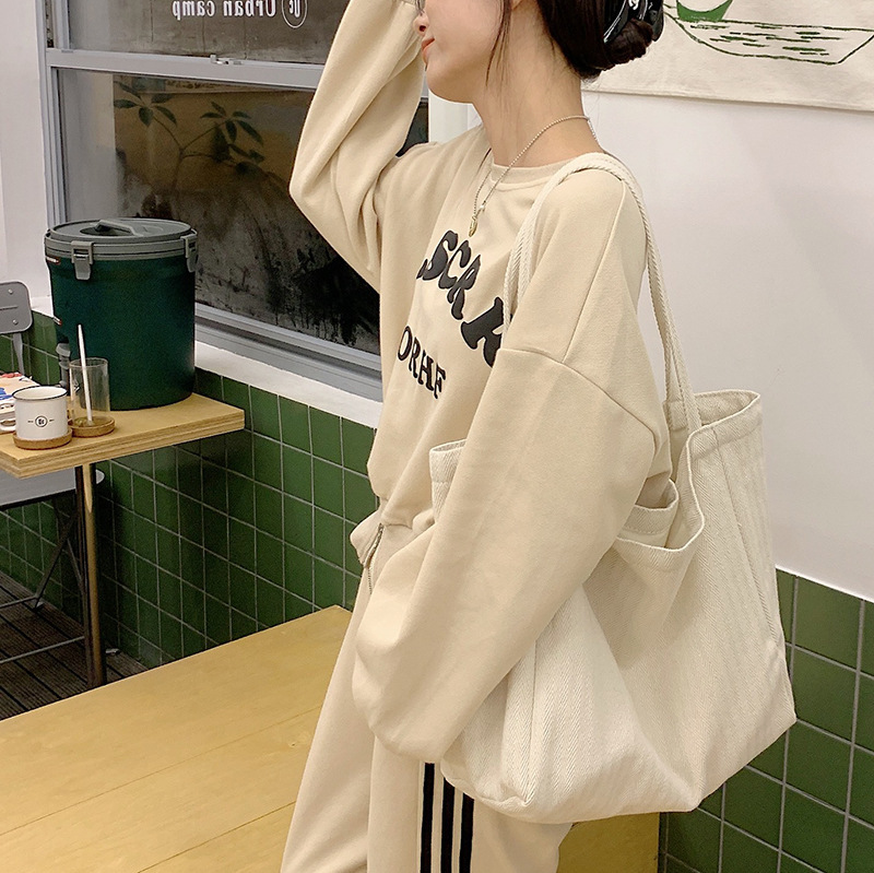 21085 ins Korean-style student vest bag, simple single-shoulder bag, hand-held shopping bag, large capacity, solid color series full figure