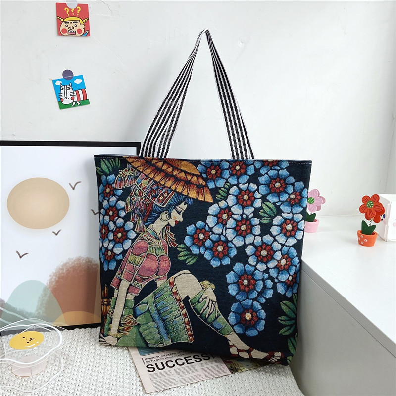 New painted European and American retro bags for women wholesale, fashionable ethnic style underarm tote bags, women's single-shoulder canvas bags Application Scenario