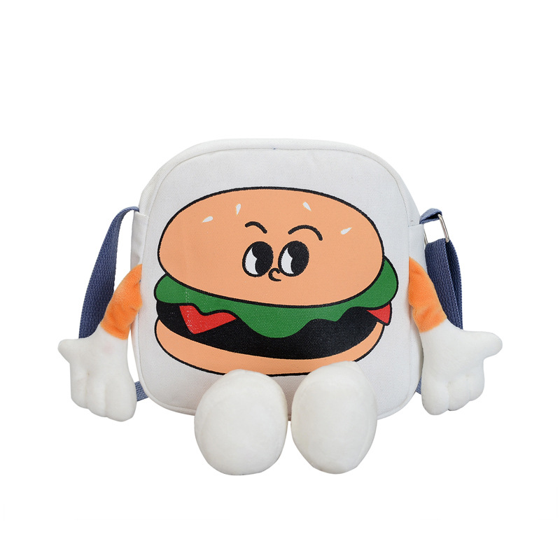 Japanese cartoon hamburger canvas small bag 2022 new Summer fashion, funny, ugly and cute Instagram single-shoulder crossbody bag Item Picture