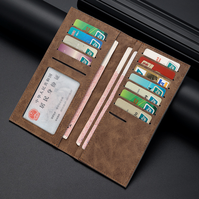 Solid color men's wallet for foreign trade, long two-fold wallet, multi-functional multi-slot folding ID card case, bank card case, PU details Picture