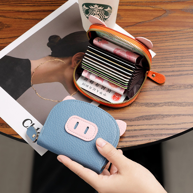 【 In Stock 】2024 New short PU wallet with lychee pattern, cartoon multi-compartment women's organ card case and card holder full figure