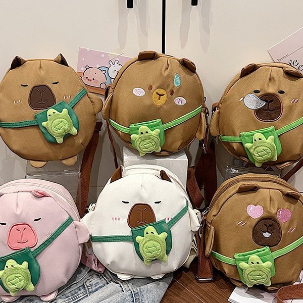 New Capibara crossbody bag, canvas capybara back, turtle cartoon bag, penguin bag, Husky children's backpack full figure
