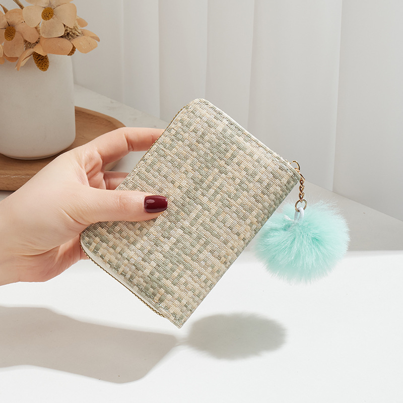 New pu Korean version wallet for women's wholesale trade, with a high-end design and a niche iriered woven hand-held card bag Specification drawing