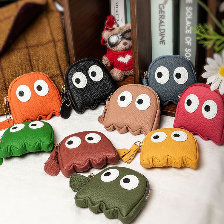 Cartoon cute coin purse, genuine leather coin case, mini and niche design, Korean ins soft top layer cowhide coin purse full figure