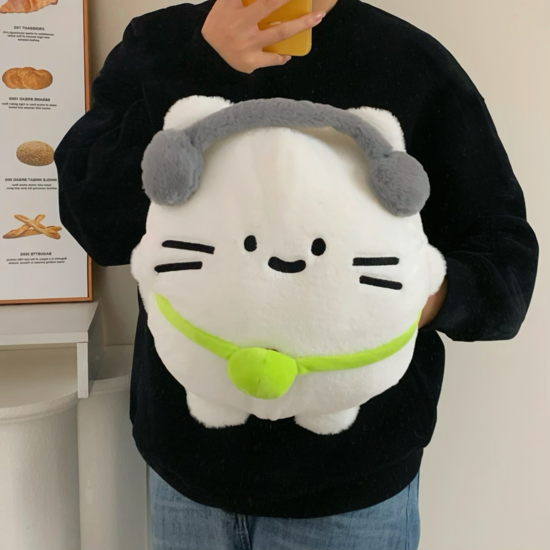 Headphones, cat hot water bag, new dormitory bed warming wonder, rechargeable warm baby, explosion-proof hand warmer, plush electric warm bag full figure