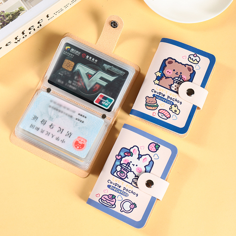 Wholesale of new pu card case with female printed logo, multi-slot buckle card case, advertising printed card holder and cartoon small card case full figure