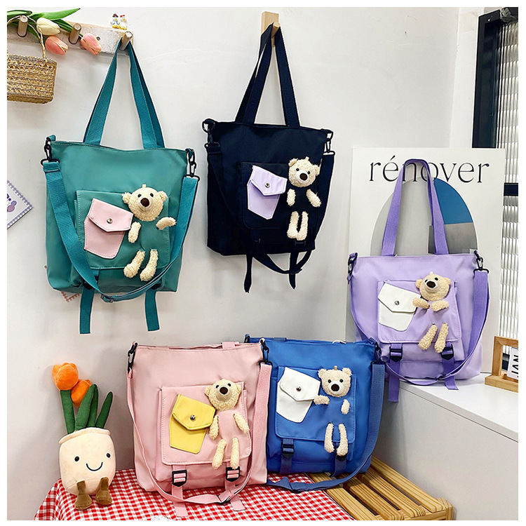 Large-capacity cute tote bag for women, new best-selling bear doll single-shoulder bag, fresh and cute student tutorial bag, cross-border full figure