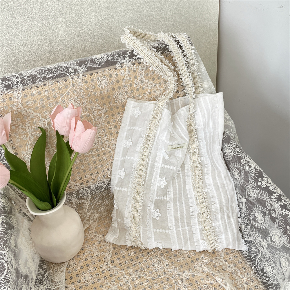 53161 Spring/Summer Small flower webbing design texture canvas bag, large capacity shoulder bag, portable bag, underarm bag Specification drawing