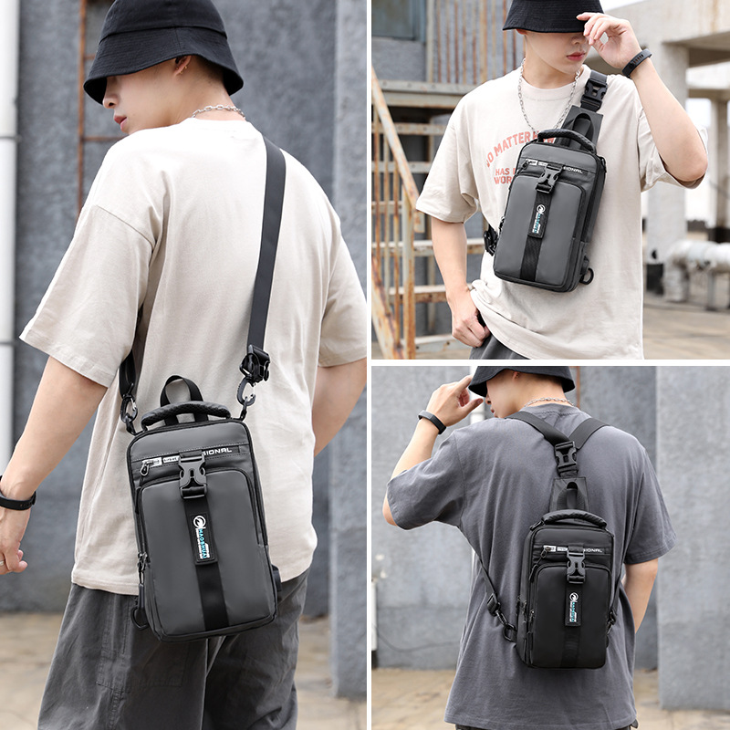 Wholesale of cross-border exclusive new fashionable and trendy men's chest bags, multi-functional USB charging casual single-shoulder crossbody bags details Picture