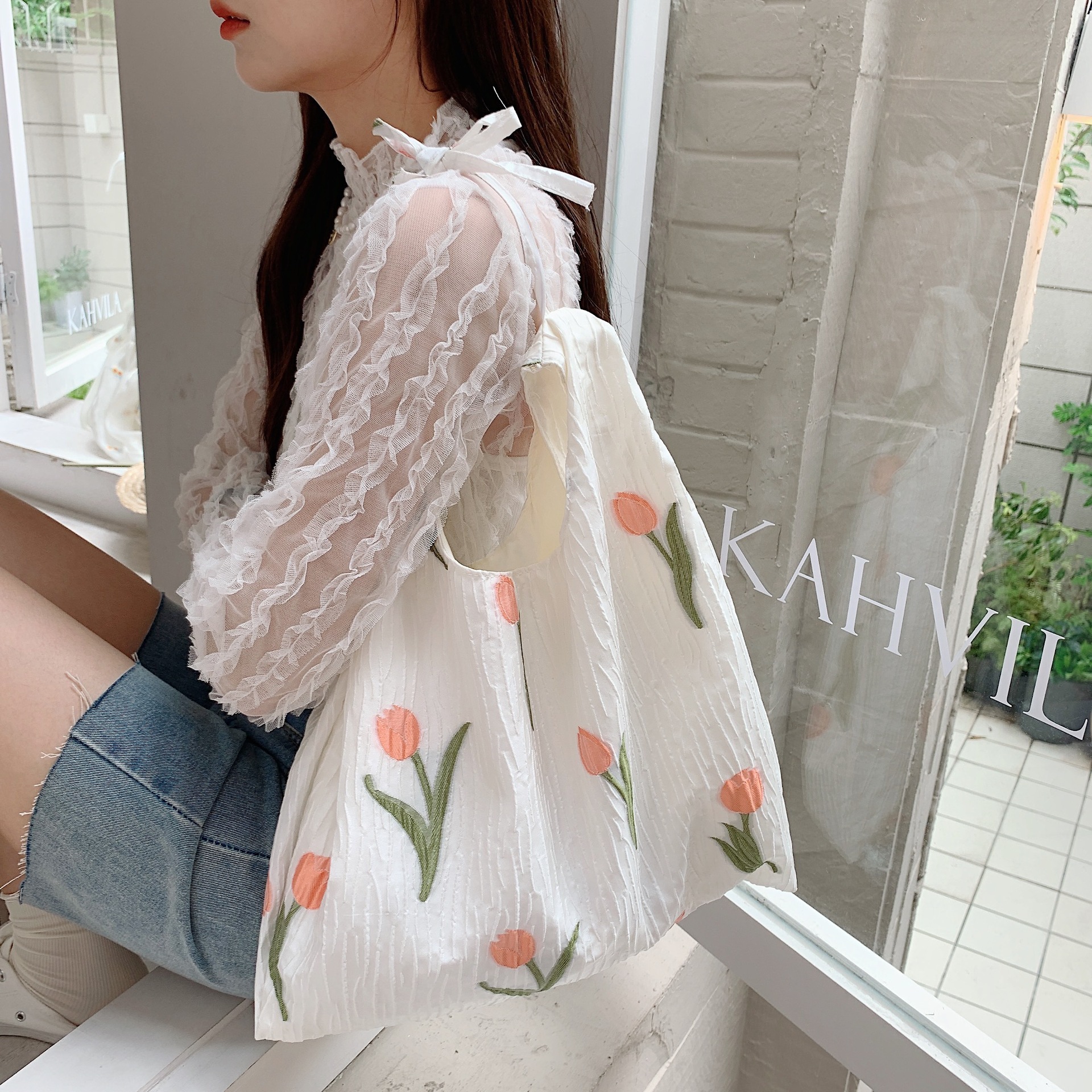 25245 Tulip Set Large-capacity portable bag, clutch bag, storage bag, Ladies' tote single-shoulder shopping bag full figure