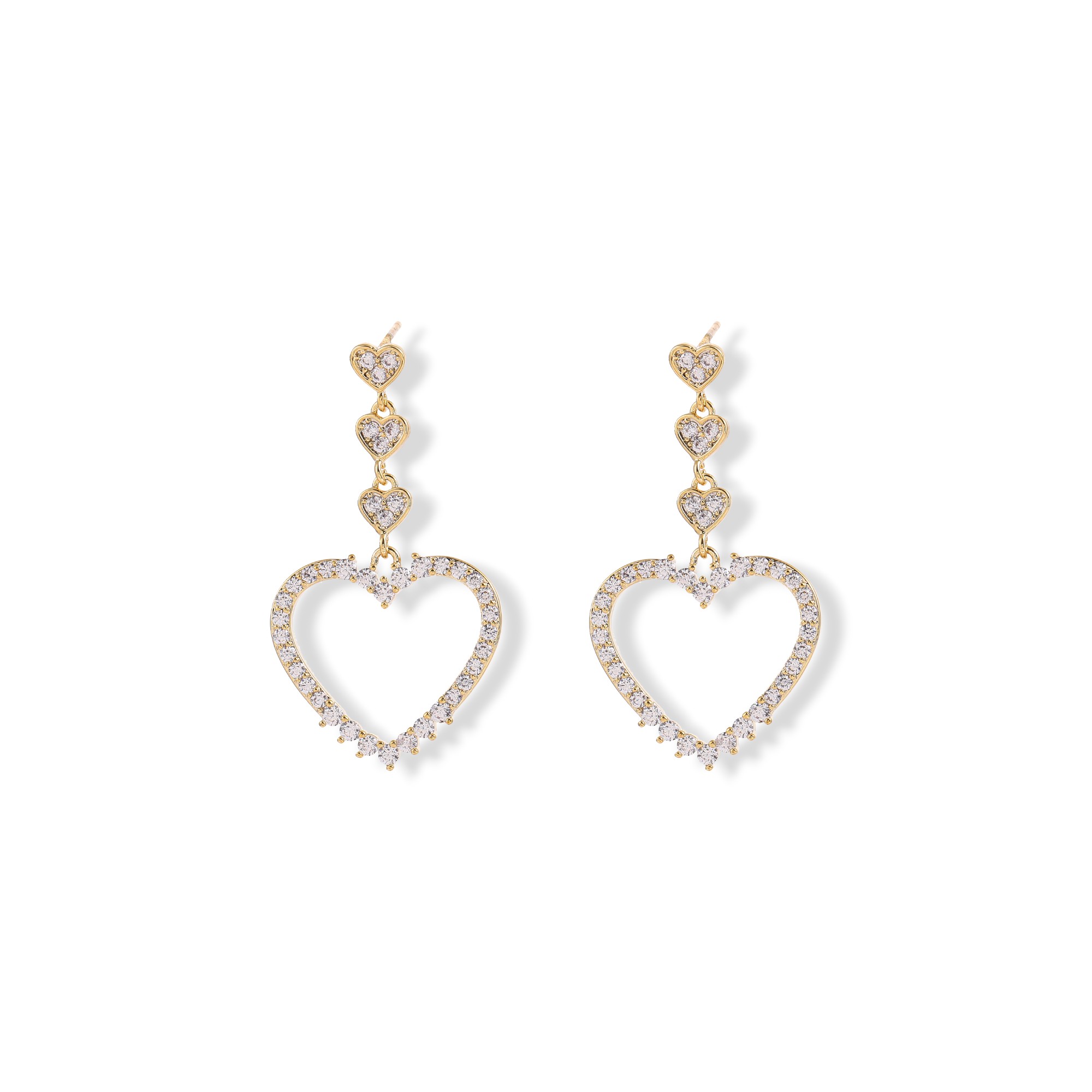 Xuhui brand exquisite and light luxury copper plated with real gold and set with zircon 925 silver needle heart-shaped fashionable and elegant stud earrings Application Scenario