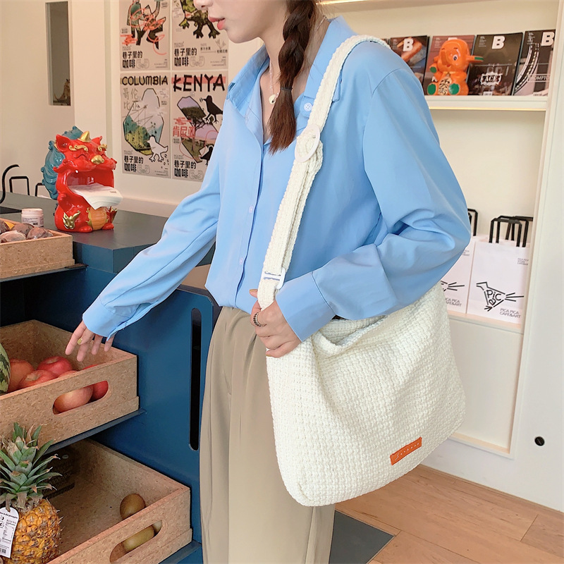 3681 canvas bag, thick crossbody bag for women, 2023 new style college student shopping single-shoulder bag, solid color lightweight bag full figure