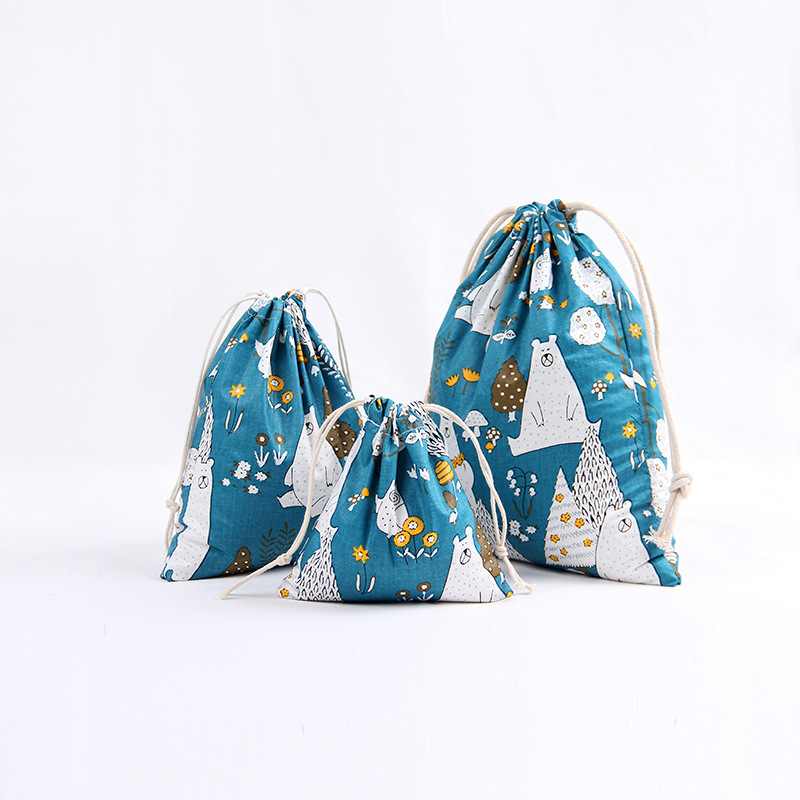 N270 printed cotton and linen storage wholesale, drawstring, tea gift, candy packaging bags, yellow banana, watermelon Item Picture
