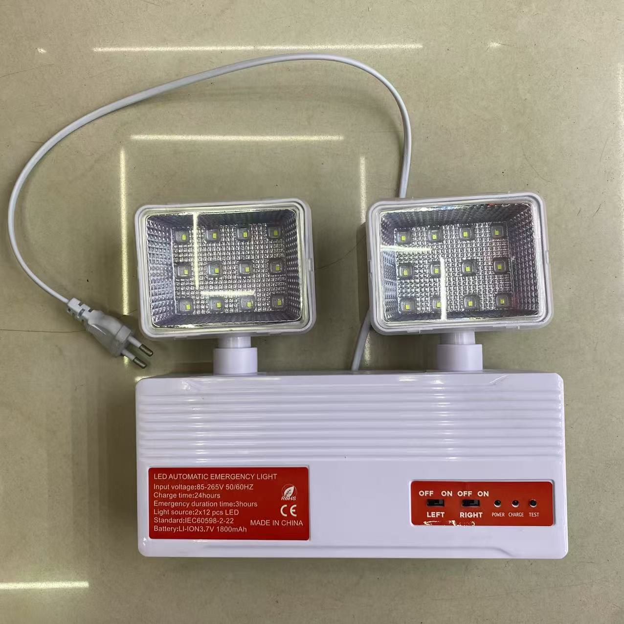 Luz de emergencia de fuego LED transfronterizo lámpara de cabeza doble montada en la pared centro comercial edificio highlight retardante de fuego luz de emergencia de comercio exterior