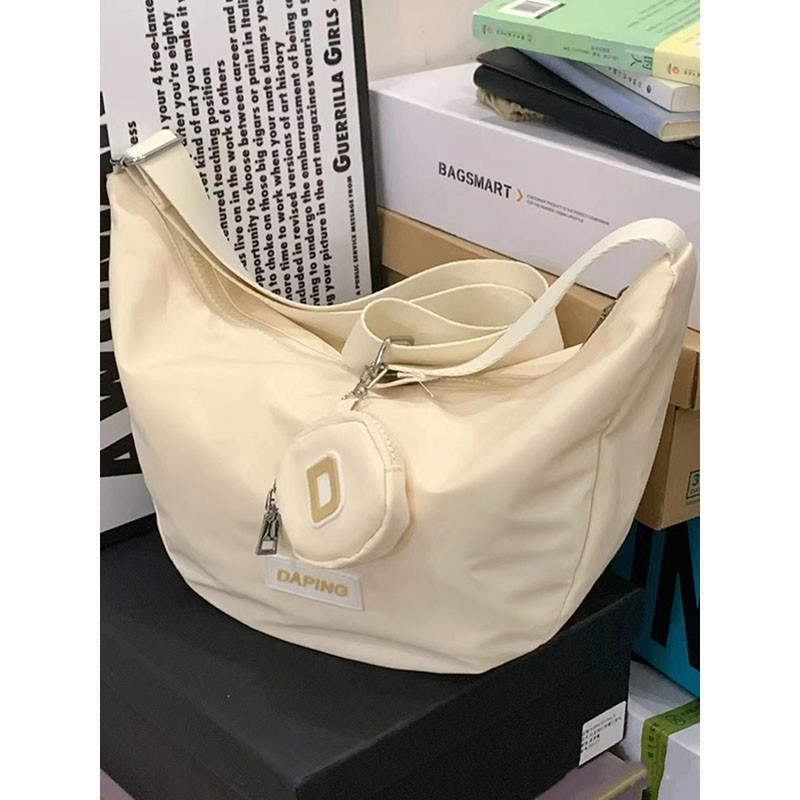 Ins-style large-capacity canvas bag, women's summer-style casual nylon waterproof single-shoulder bag, college student class crossbody bag Item Picture