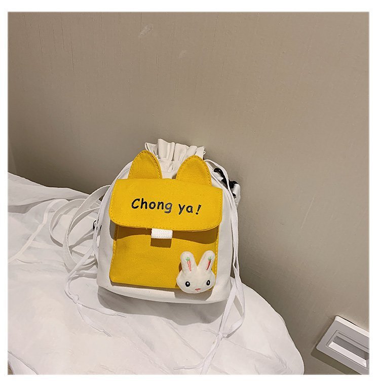 Korean campus fresh and cute cartoon rabbit bucket bag, color-blocking small bag, versatile casual single-shoulder crossbody bag undefined
