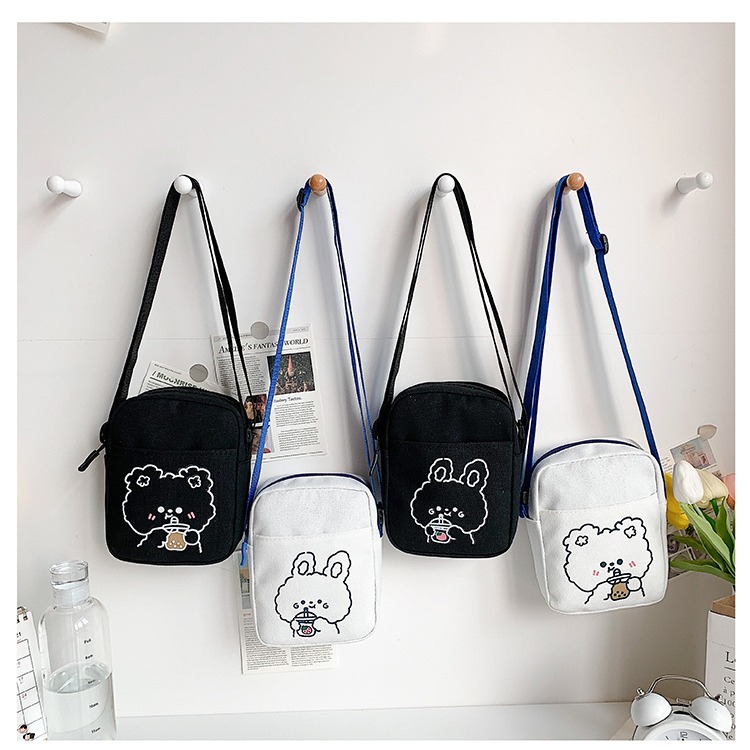 Summer fashion canvas bag 2024 New Korean style Instagram sweet phone bag Simple crossbody girl's small bag details Picture